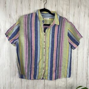 Flax Rachel Zoe 100% linen 90s colored stripe top